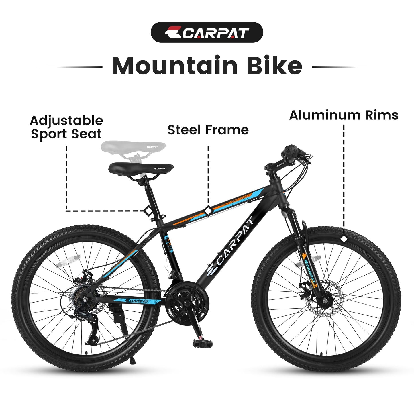 NEW S26102 26 Inch Mountain Bike, Shimano 21 Speeds with Mechanical Disc Brakes, High-Carbon Steel Frame, Suspension MTB Bikes Mountain Bicycle for Adult & Teenagers