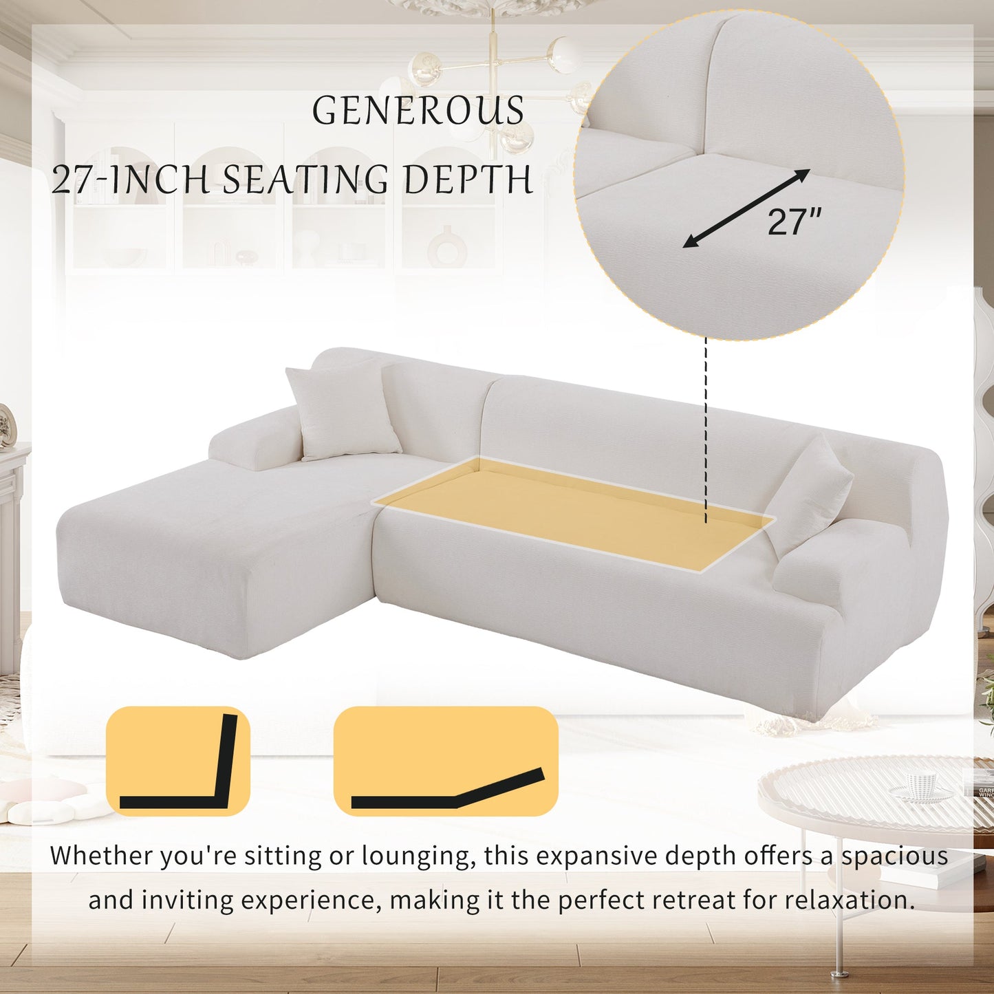 NEW 2 Piece Free Combination U_Style Modern Large L-Shape Modular Sectional Sofa
