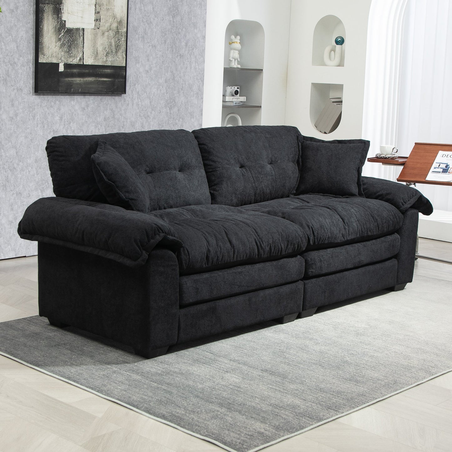 NEW 84' Chenille Small Sofa Loveseat Deep Seat Sofa Couch with 2 Throw Pillows & Memory Foam