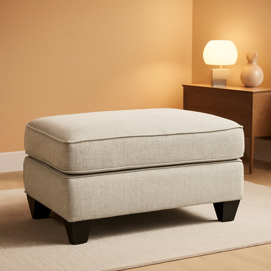 NEW Beige Chenille Upholstered Ottoman With Cushioned Comfort
