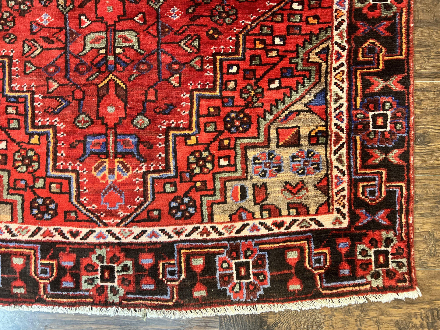 USED Antique Persian Tribal Rug 4x7, Red, Geometric Medallion, Handmade, Wool, Persian Zanjan Rug