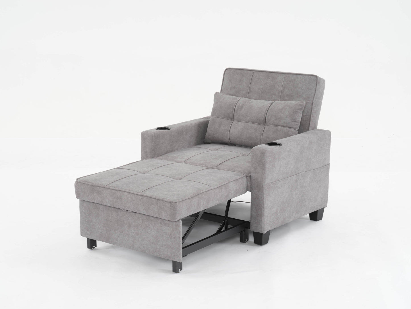 NEW Futon Chair Bed Convertible Chair 3-in-1 Pull Out Sleeper Chair Beds with USB Ports,Wear-resistant and Anti-scratch,  Armchair Bed Sleeper for Living Room (Light Grey Scratch Cloth)