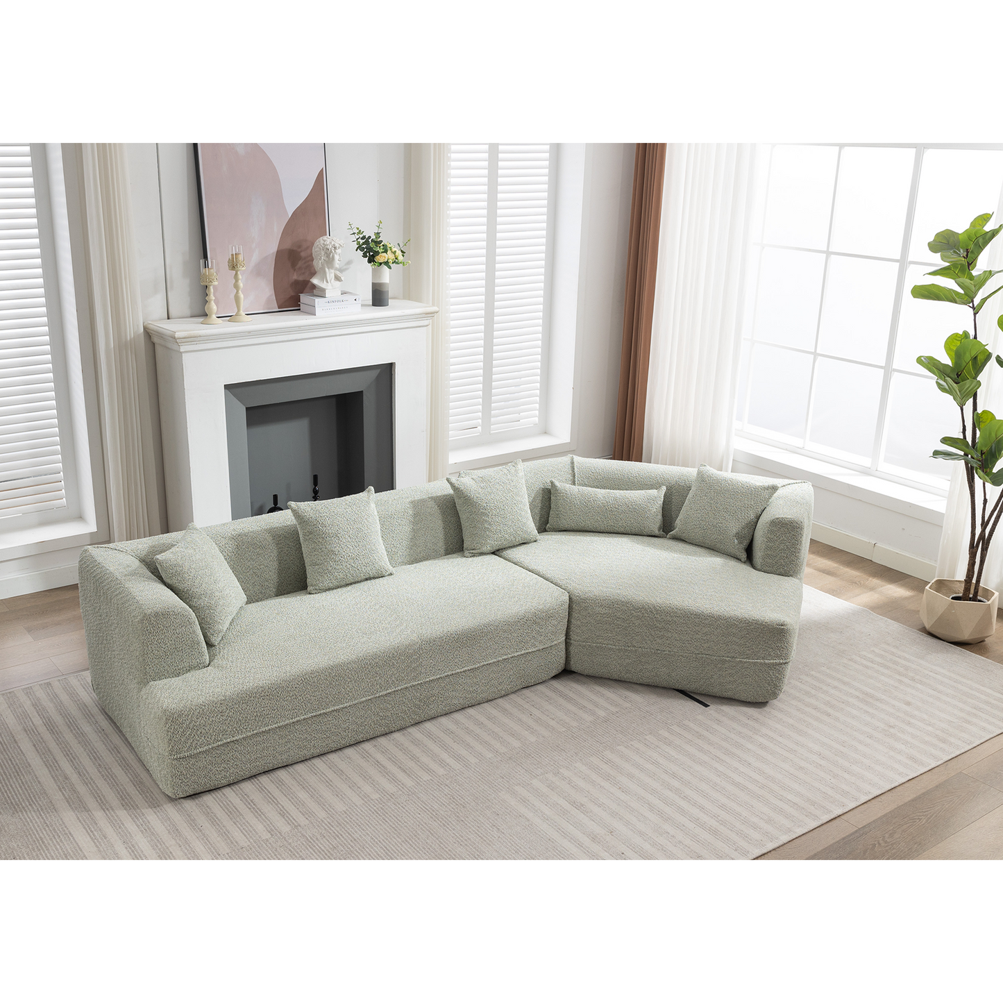 NEW Modern Green Round Fiber Fabric Modular Sectional Sofa