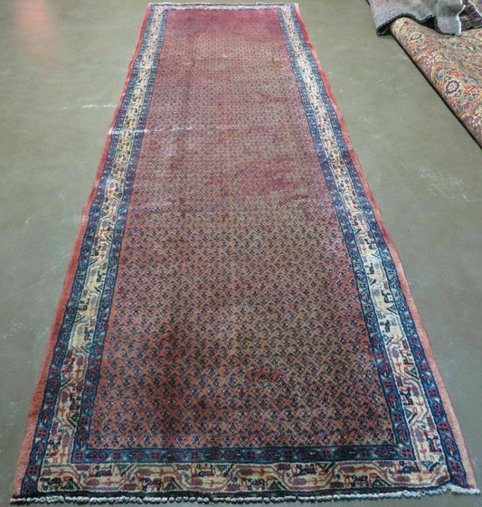 USED Antique Persian Seraband Runner 3.7 x 11 - Red, Wool, Mir Pattern