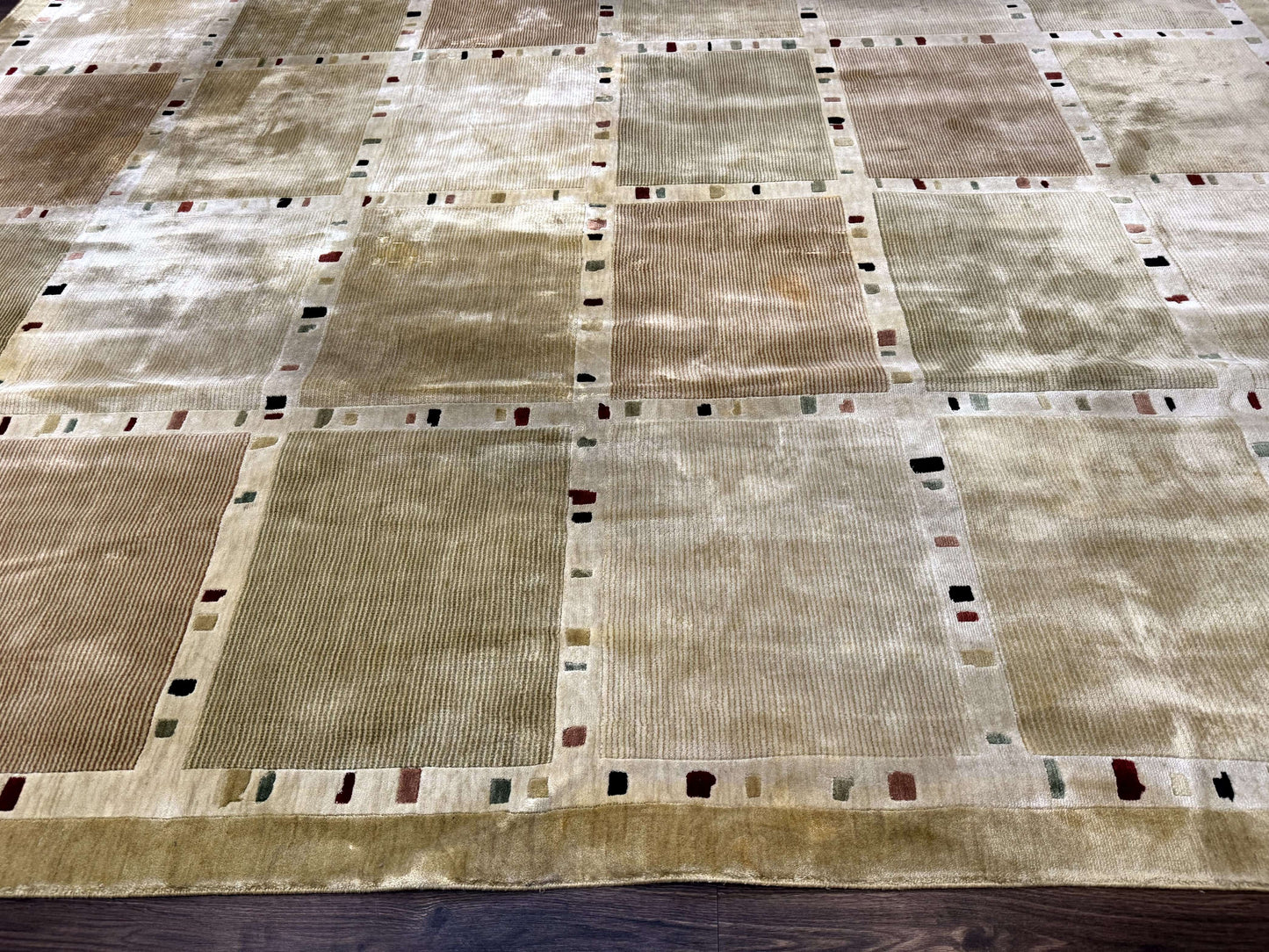 USED Large Wool Rug 10x13, Panel Design, Modern Contemporary Carpet