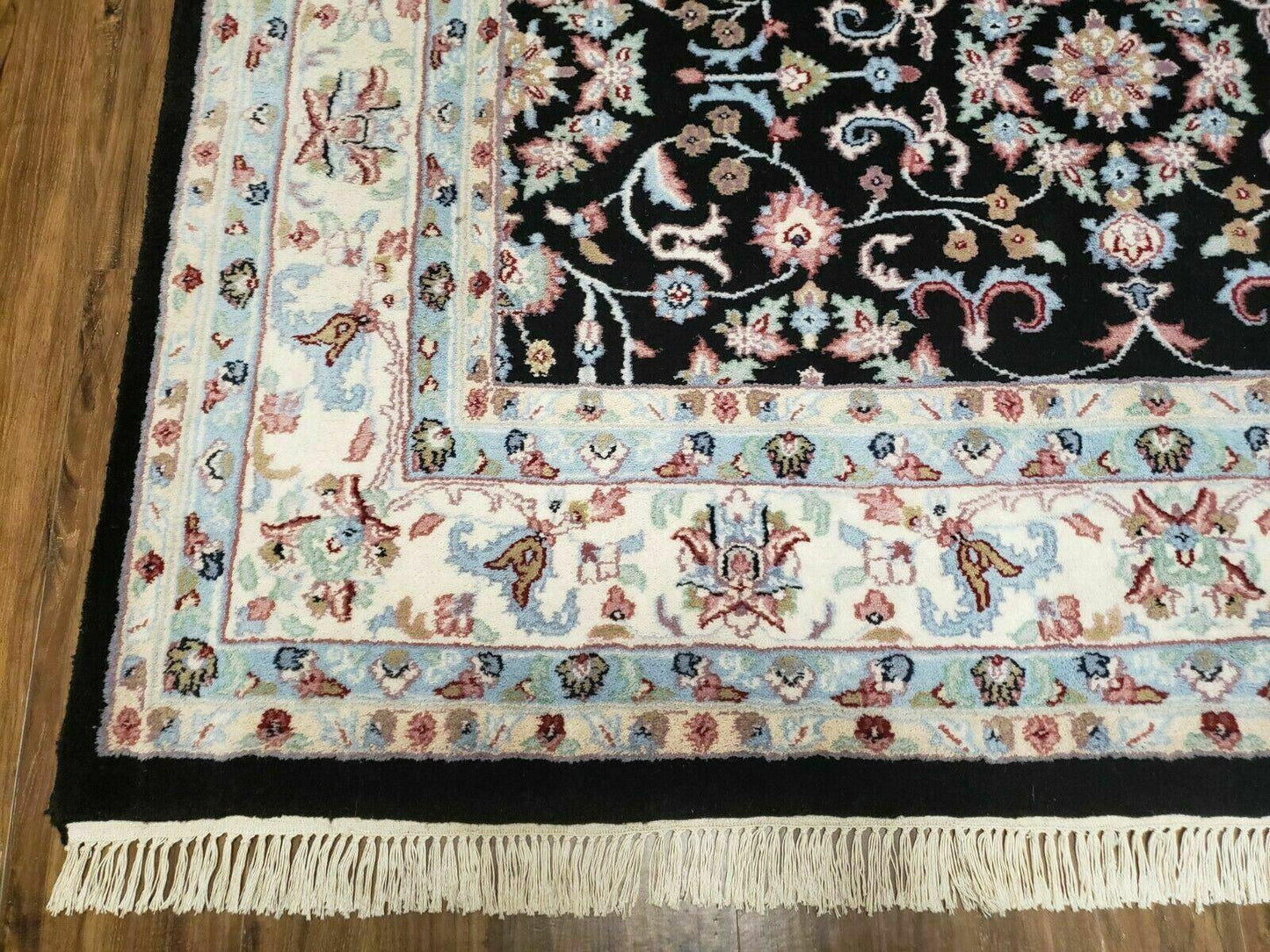 USED 6' X 9' Handmade Indian Agra Wool Rug Carpet Vegetable Dyes Black