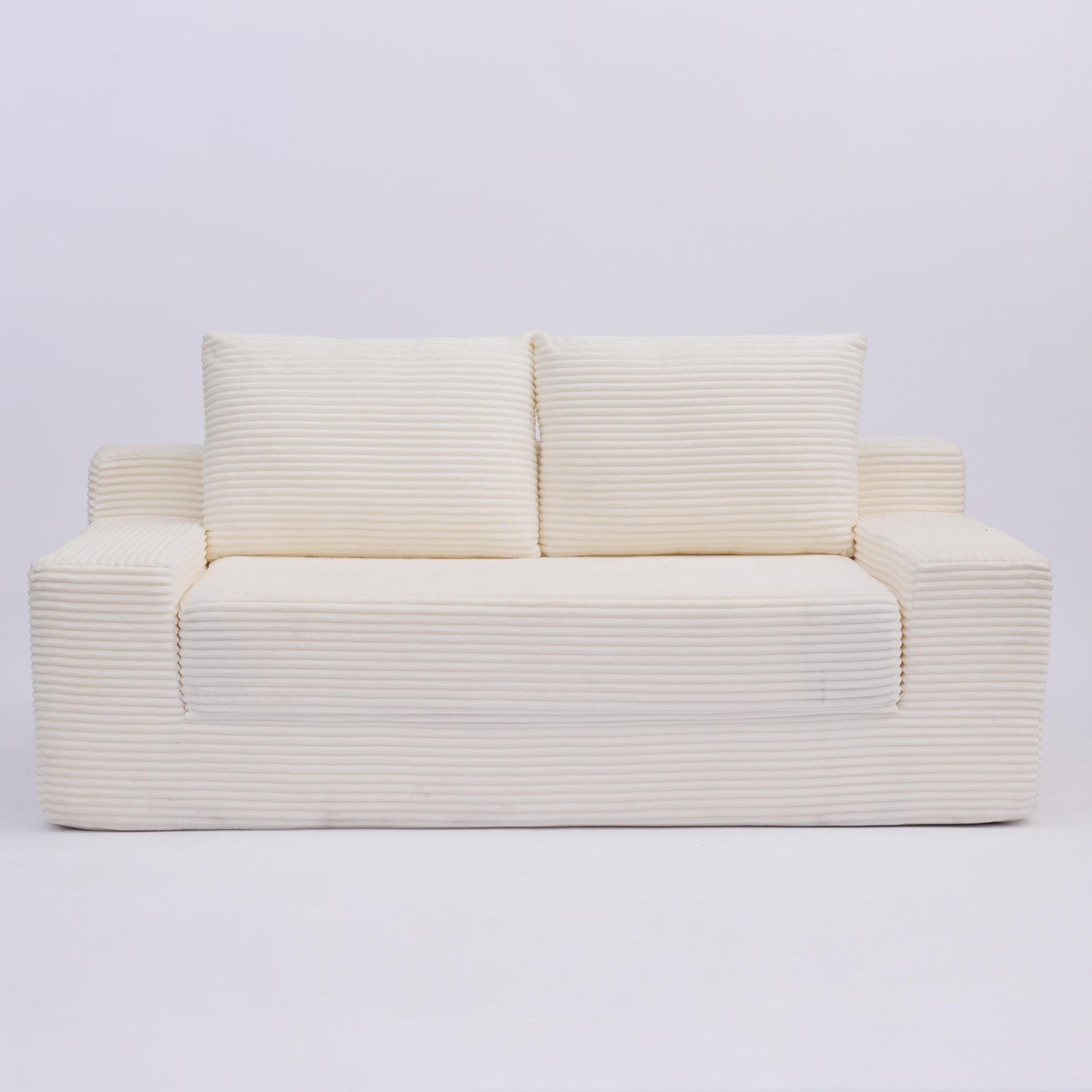 NEW Loveseat Sofa, Comfortable Deep Seat Sofa Bed, Modern Small Corduroy Couch for Living Room Bedroom,Reversible Cushion with Pillows,No Assembly Required,White