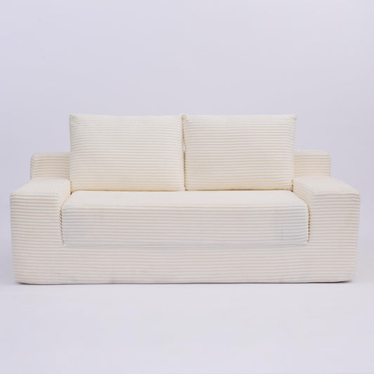 NEW Loveseat Sofa, Comfortable Deep Seat Sofa Bed, Modern Small Corduroy Couch for Living Room Bedroom,Reversible Cushion with Pillows,No Assembly Required,White