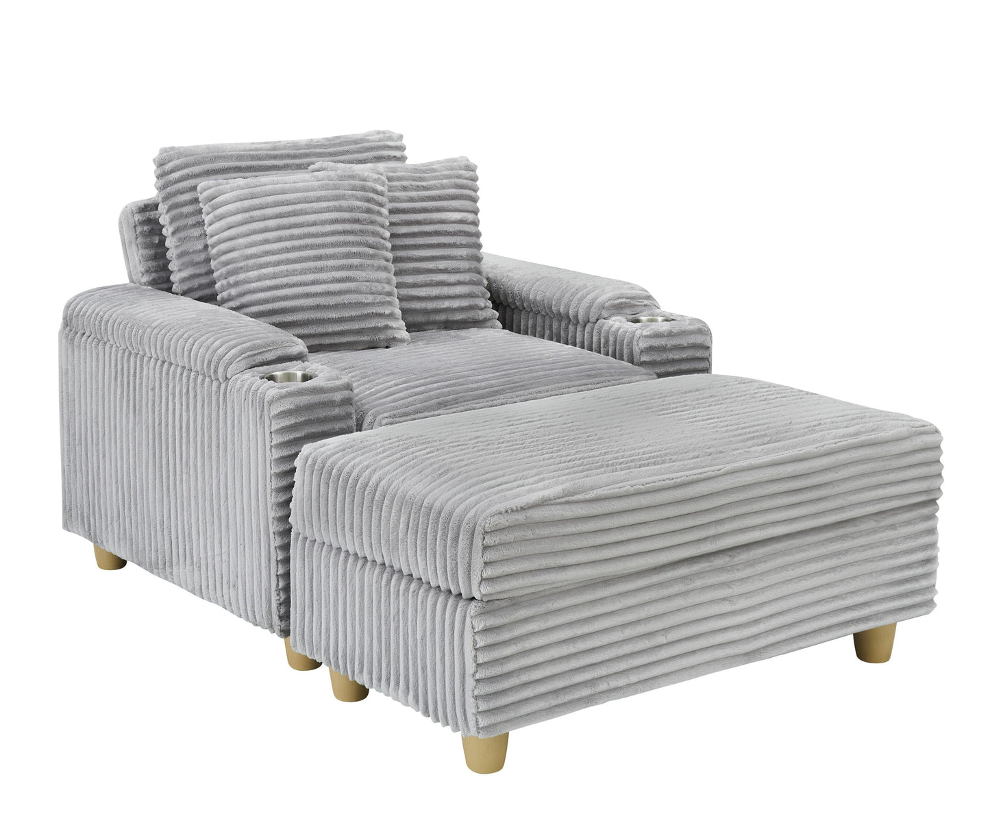 NEW Gray Corduroy Fabric Single Seater Oversized Loveseat with Storage Ottoman