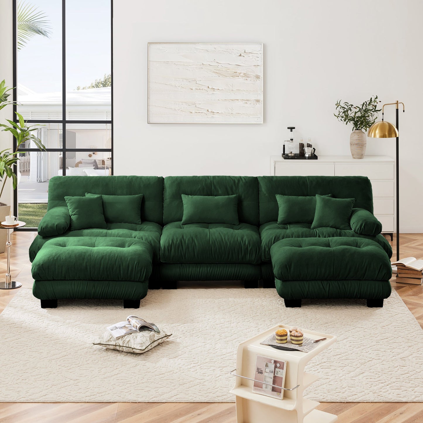 NEW Luxury Modular Sectional Sofa Couch - Oversized U Shaped Cloud Couch for Living Room,Deep Seat Sofa Couch with 2 Ottomans ,Chenille Green