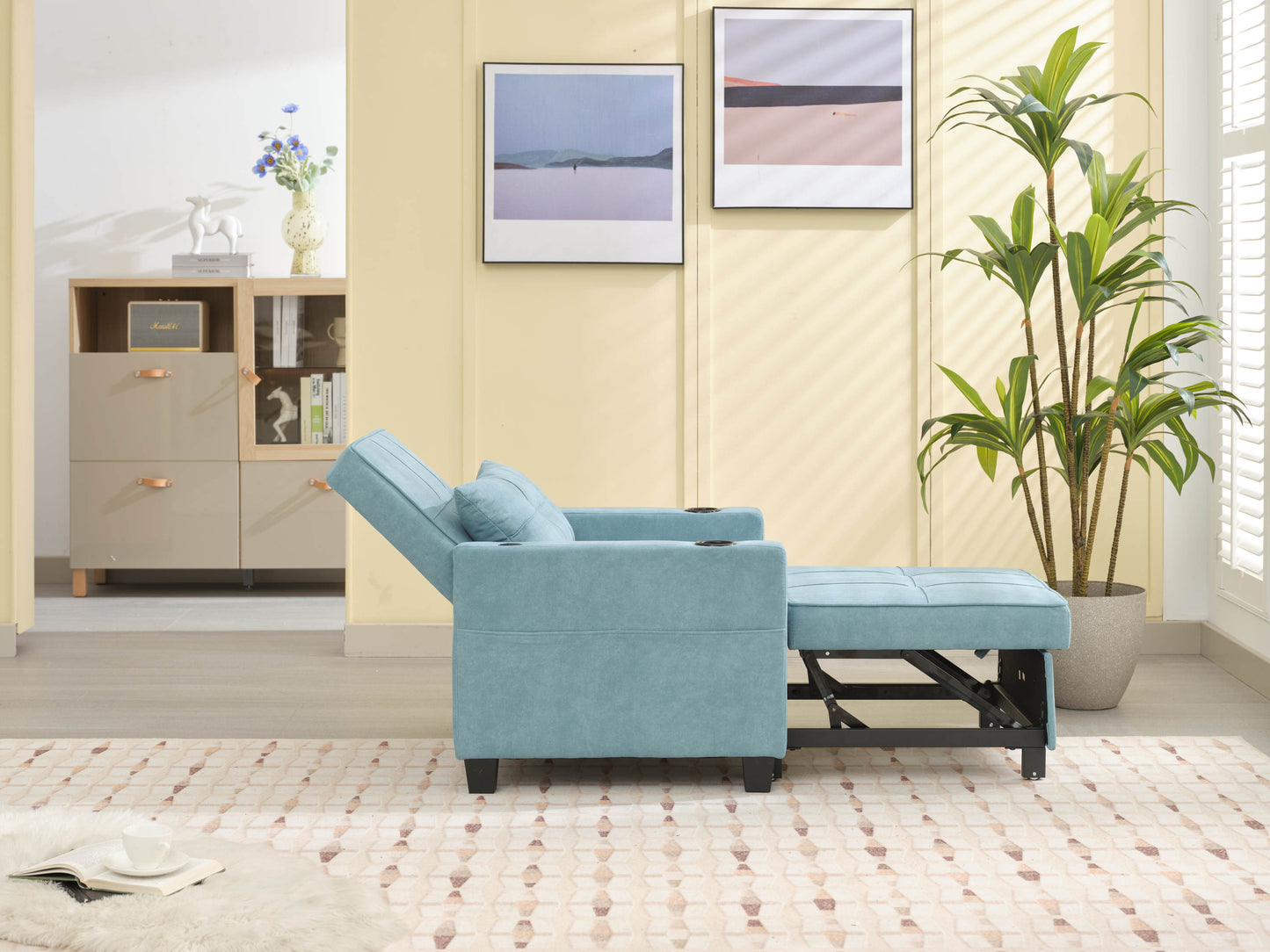 NEW Green Scratch Cloth Futon Chair Bed Convertible 3-in-1 Pull Out Sleeper Bed with USB Port