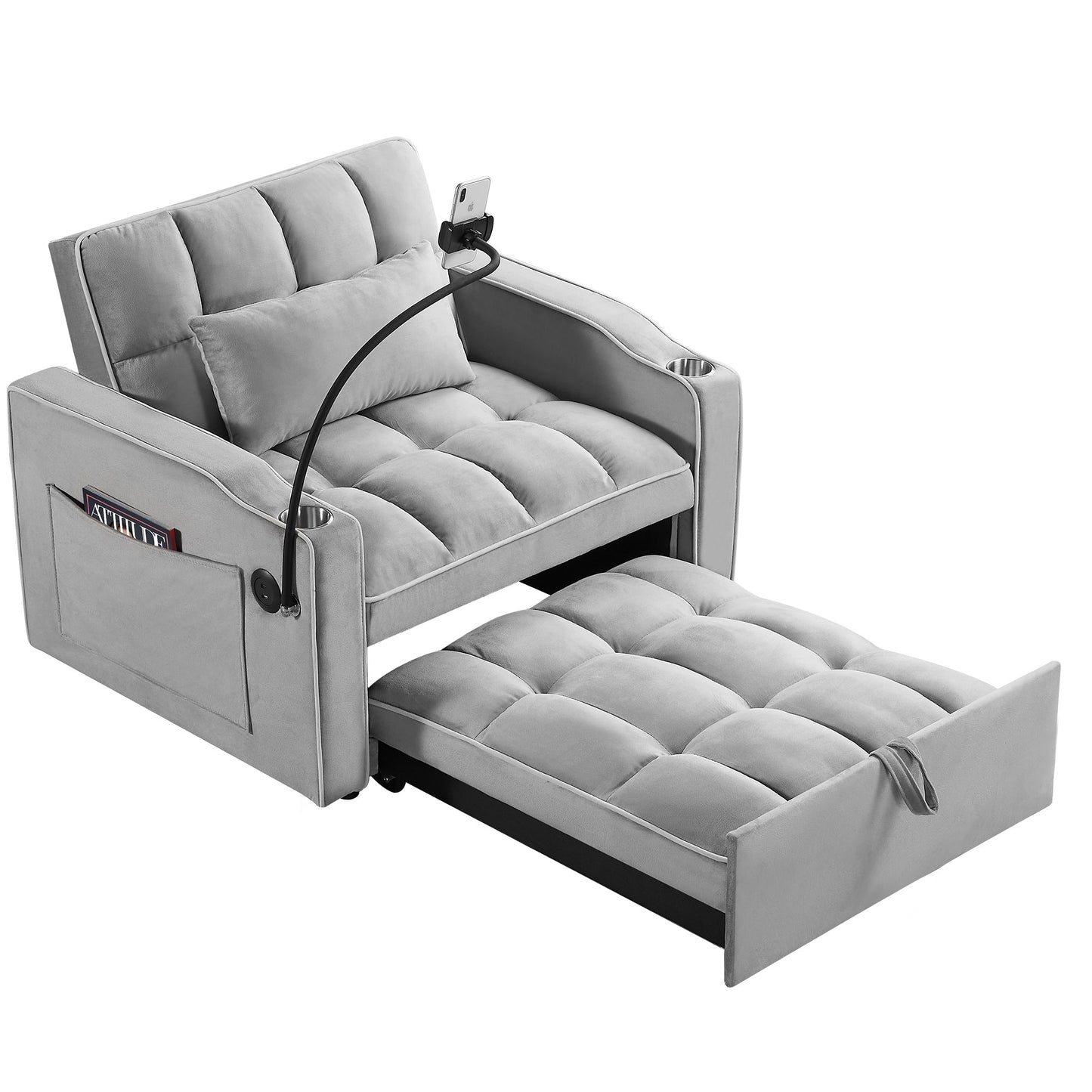 NEW Convertible Sleeper Chair Sofa Bed Adjustable Pull Out Sleeper Chair Bed Multi-Pockets Folding Sofa Bed for Living Room Bedroom Small Space,3-in-1 Sofa Bed