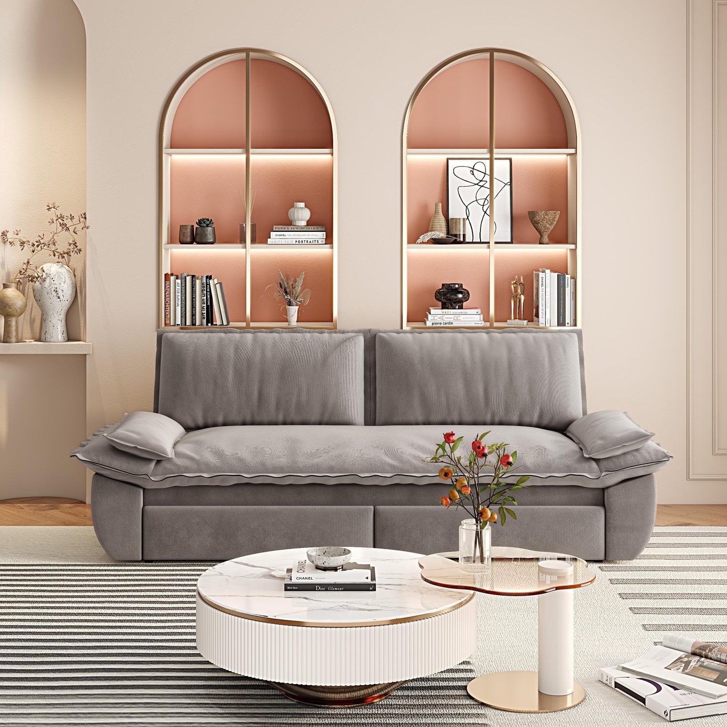 NEW Grey 73.2' Queen Pull Out Sofa Bed 3-in-1 Convertible Sleeper Sofa Multi-Functional Velvet Loveseat Bed