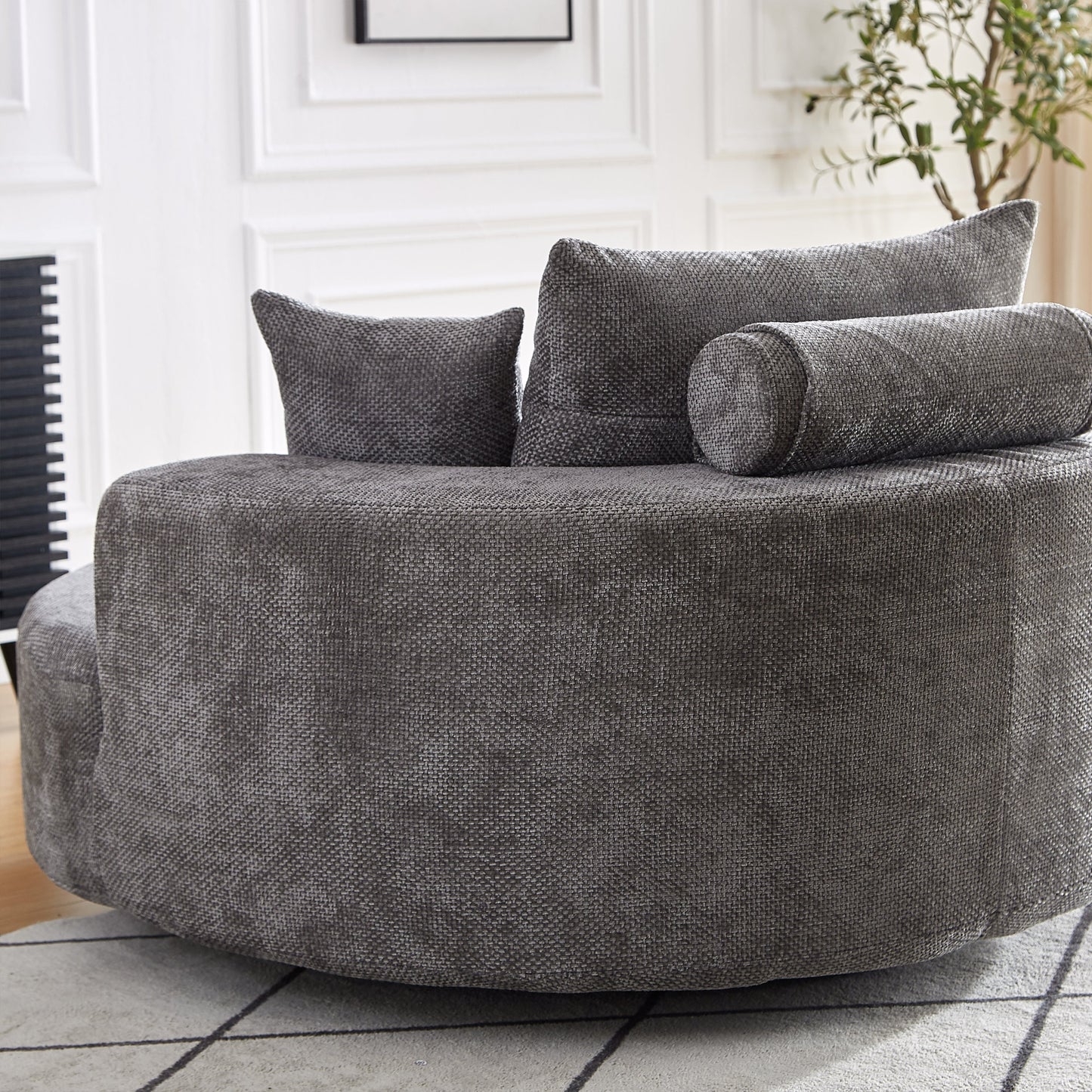 NEW 55''L Chenille Foam Single Swivel Fluffy Modern Sleeper 360 Degree Swivel Chair