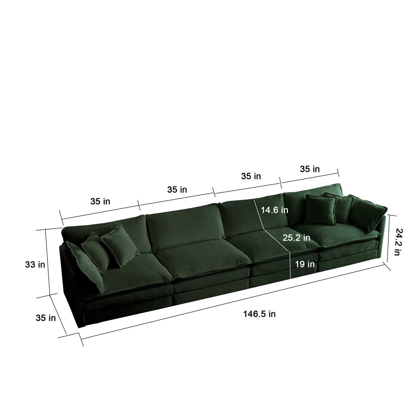 NEW Green Chenille Comfort Modular Large U-Shape Sectional Sofa Couch with Reversible Chaise Double Extra Ottomans