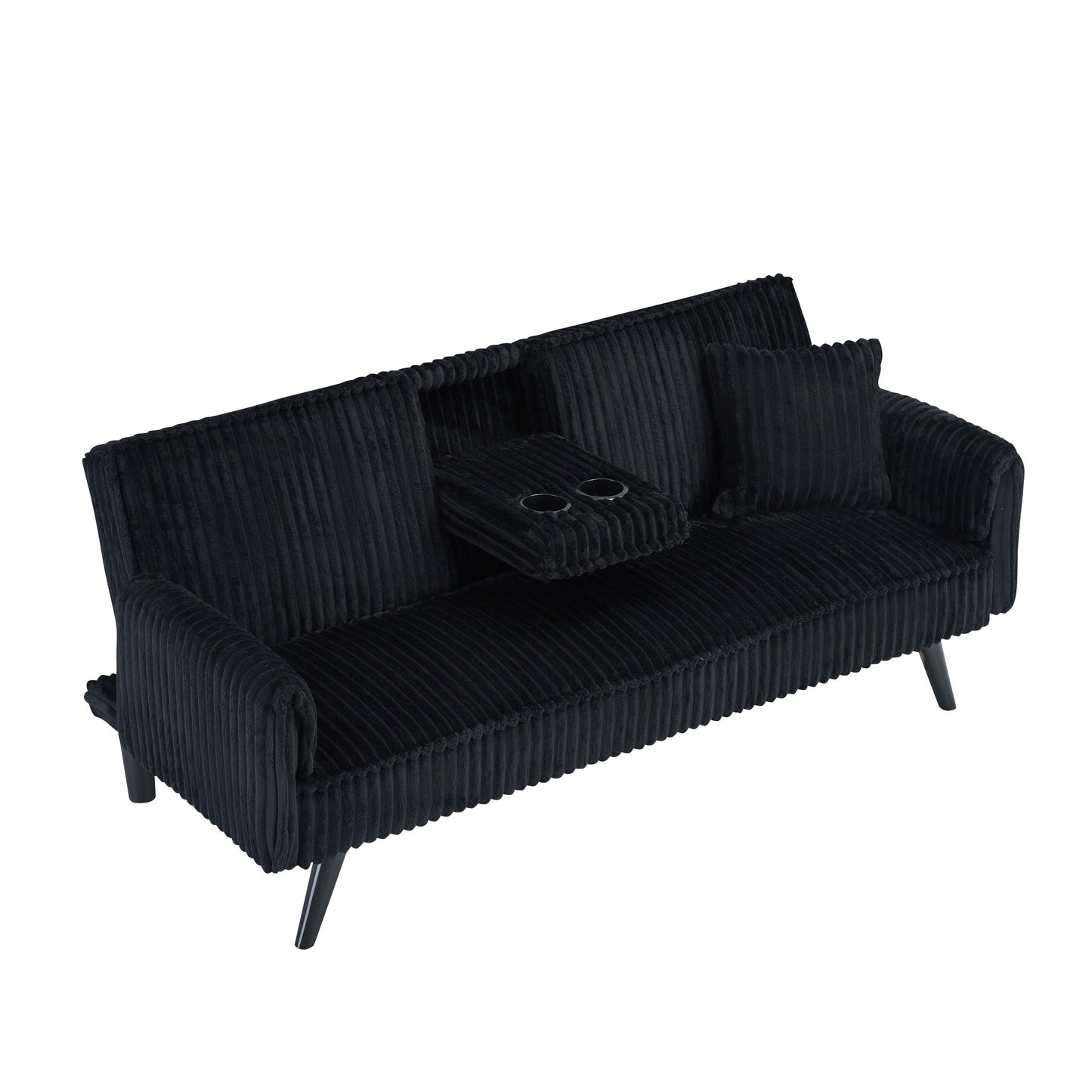 NEW Black Corduroy Fabric 2 Seat Loveseat Sofa Couch with 2 Cup Holders