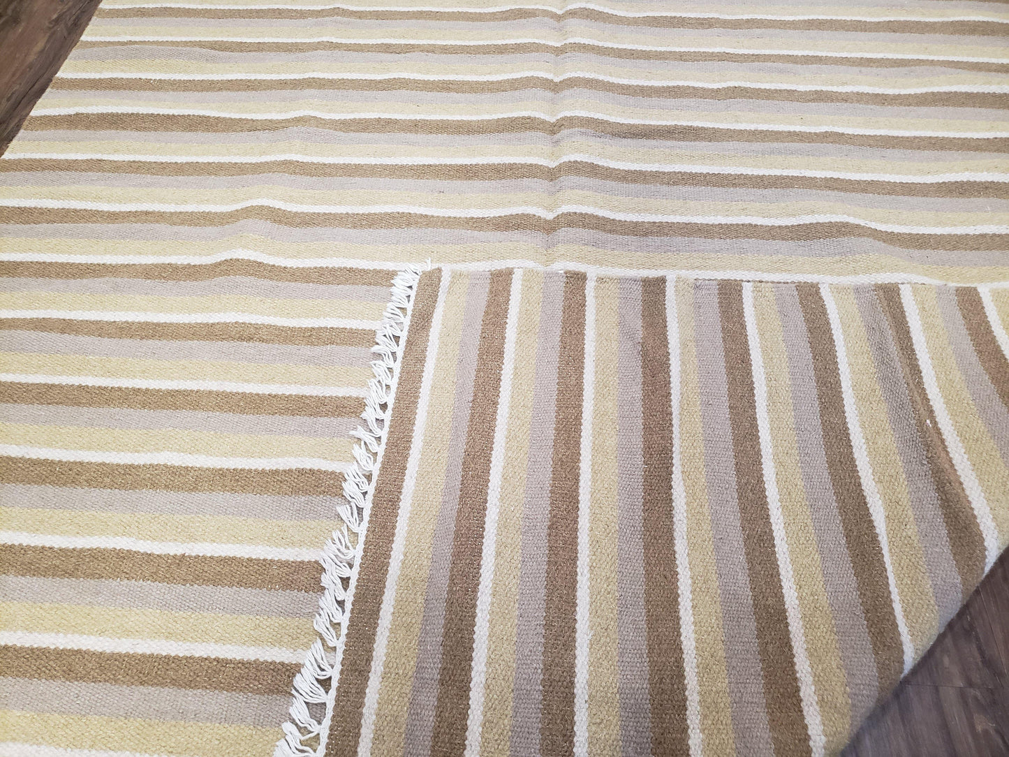 USED New Indian Striped Blanket, Multicolor Earthern Tones Kilim Rug, Wool Handmade South American Style Blanket, Queen Sized Bedspread 5x8 - 6x8