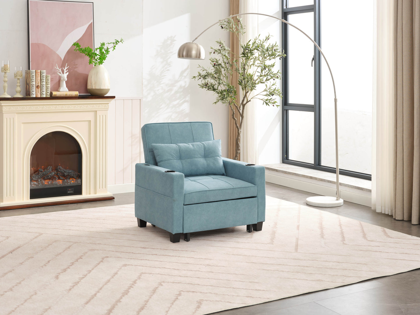 NEW Green Scratch Cloth Futon Chair Bed Convertible 3-in-1 Pull Out Sleeper Bed with USB Port