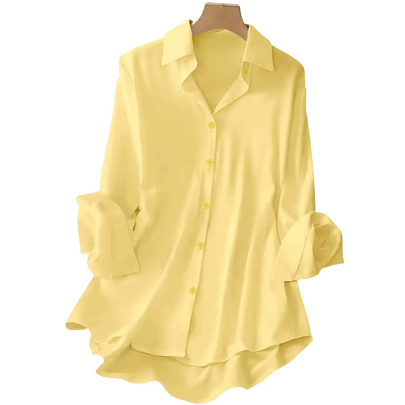 New Plus Size Women's Casual Solid Color Lapel Long Sleeve Shirt Spring Autumn Comfort Full Button Office Blouse