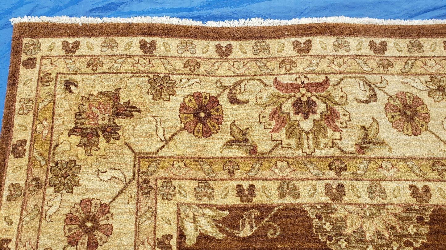 USED Indo Persian Rug 10x14, Mahal Sultanabad Oriental Carpet, Burnt Orange & Beige, Handmade Wool Area Rug