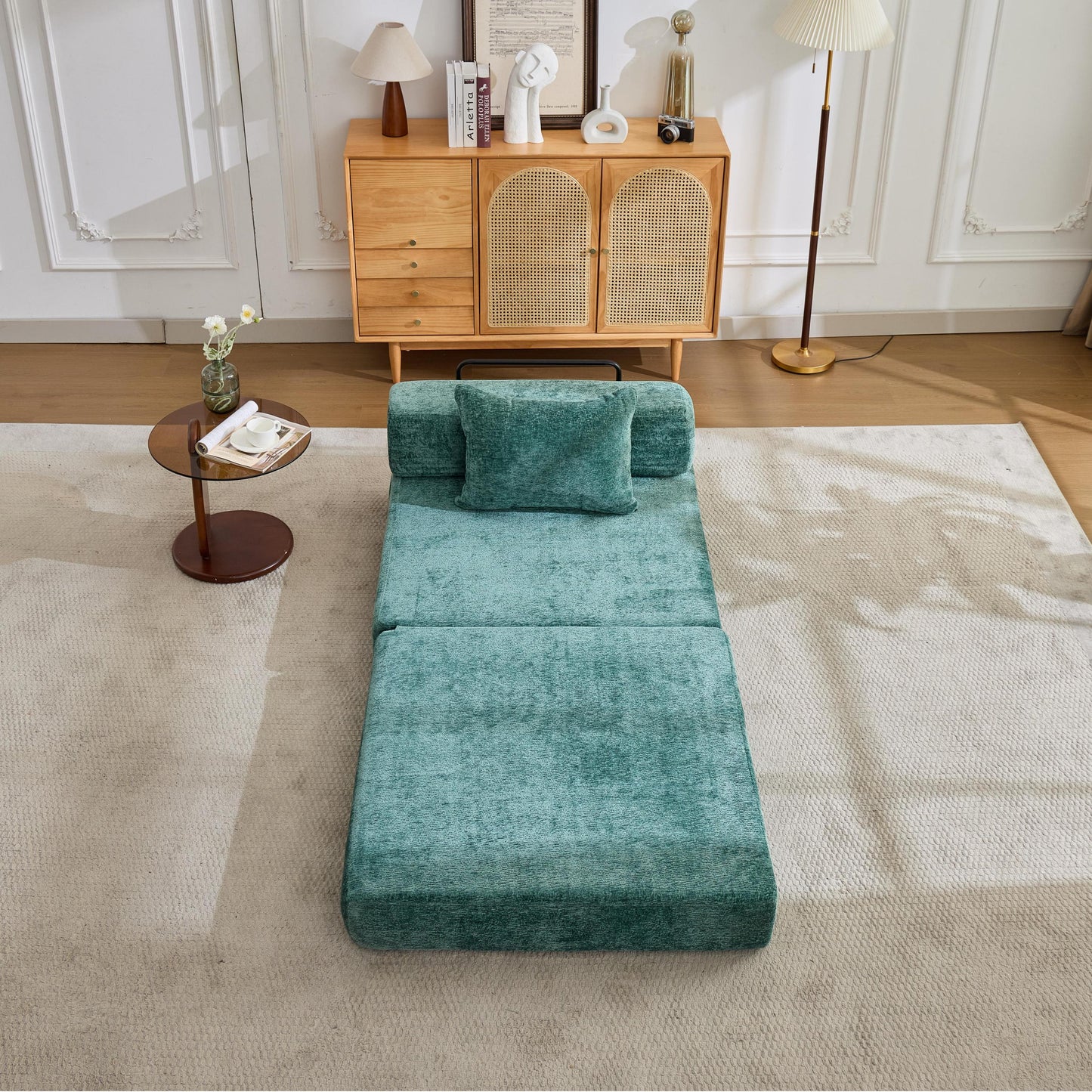 NEW Dark Green Chenille Fabric Compression Convertible Sofa Bed Single Seater Boneless Modular Sectional Sofa