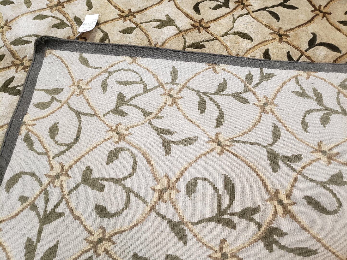 USED Vintage Tibetan Nepalese Area Rug 9x12, Wool Hand-Knotted, Beige Nepali Soft Pile Carpet, 9 x 12 Living Room Modern Dining Room Rug