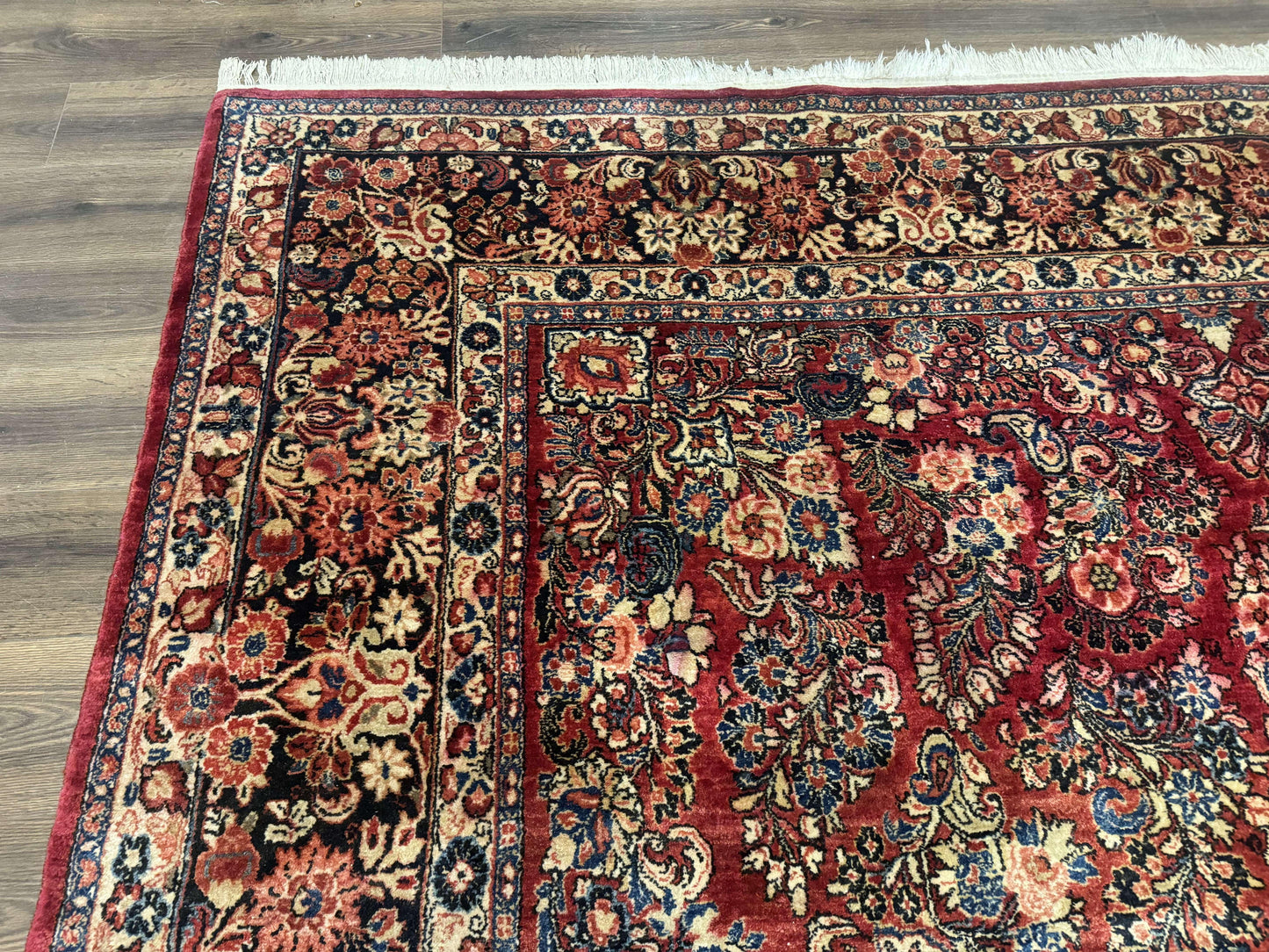 USED Large Persian Sarouk Rug 10x17, Palace Size Antique Persian Carpet, Red, Floral Allover, Traditional Persian Rug, Oversize Handmade Wool Rug