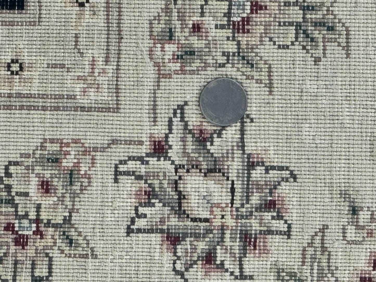 USED Sino Persian Rug 6x9, Black and Ivory, Wool and Silk Highlights, Handmade