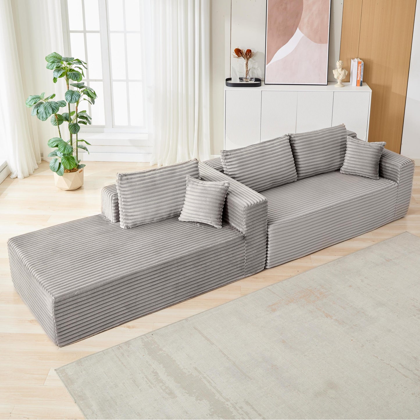NEW Grey Compression Sectional Couch Boneless L Shape Sofa