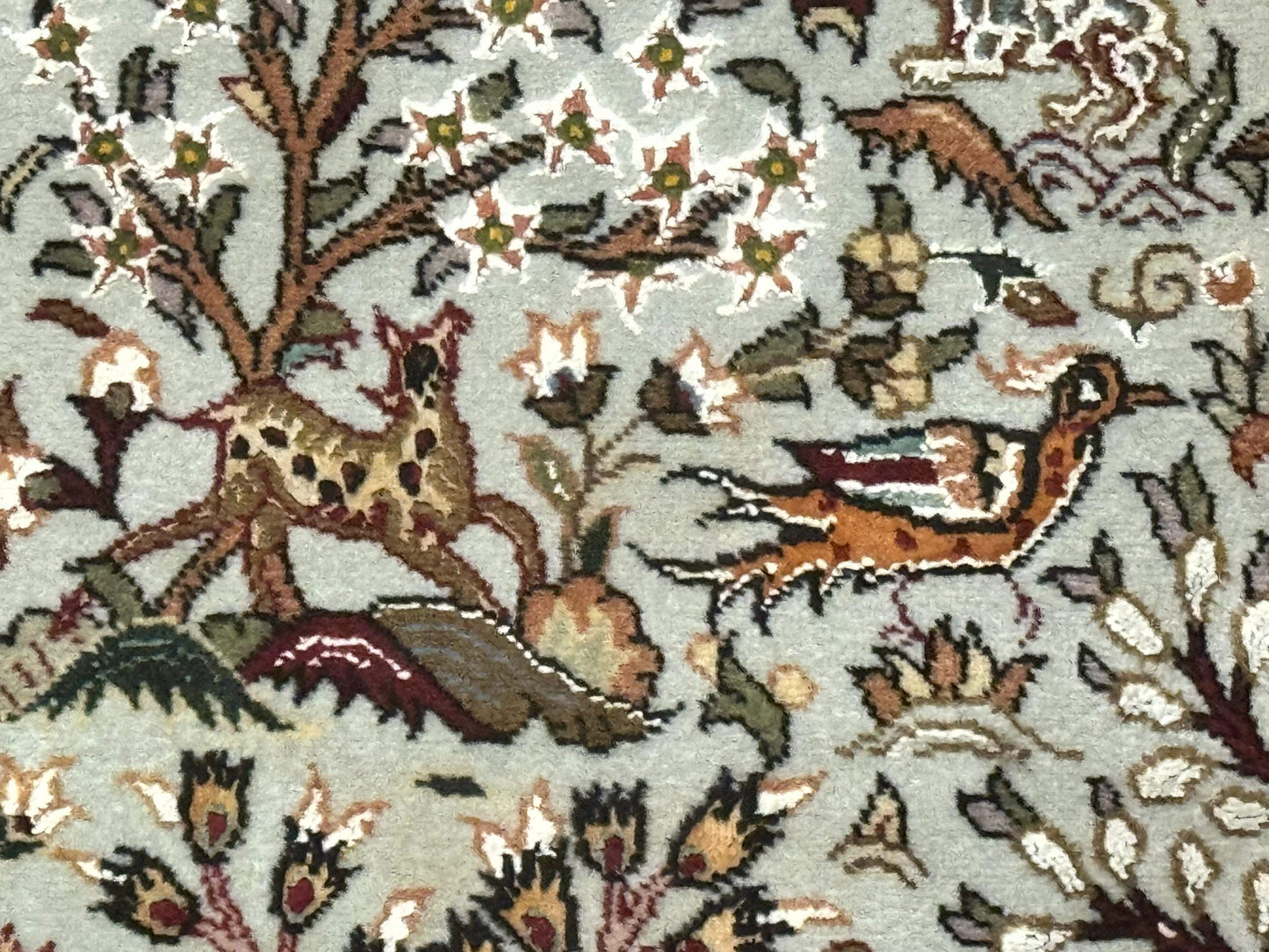 USED Wonderful Persian Tabriz Rug 3x5, Tree of Life, Animal Pictorials, Birds, Wool & Silk Highlights, Fine 330 KPSI