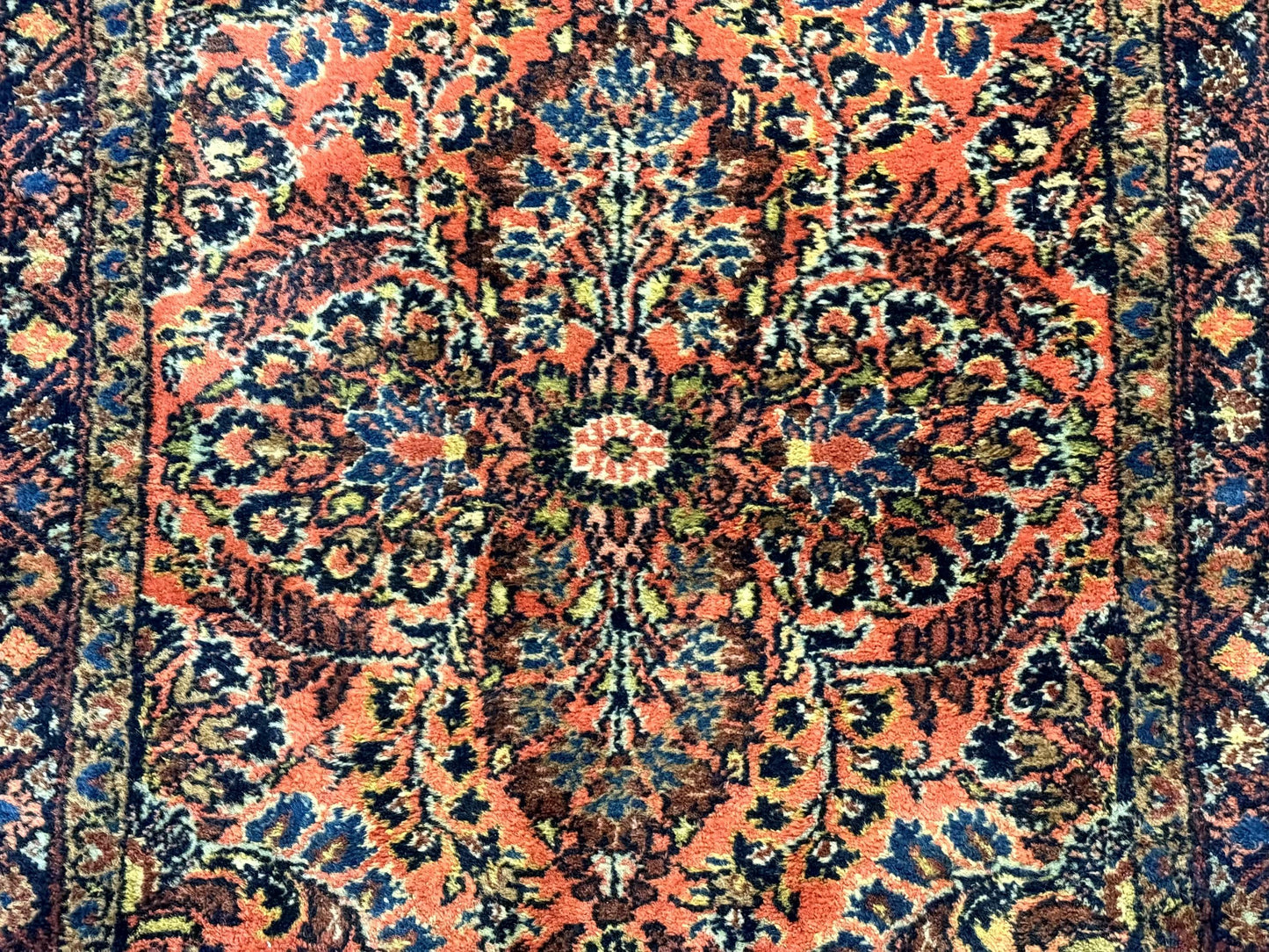 USED Antique Persian Lilihan Rug 2x4, Red, Floral, Wool, Handmade Lilian Persian Carpet