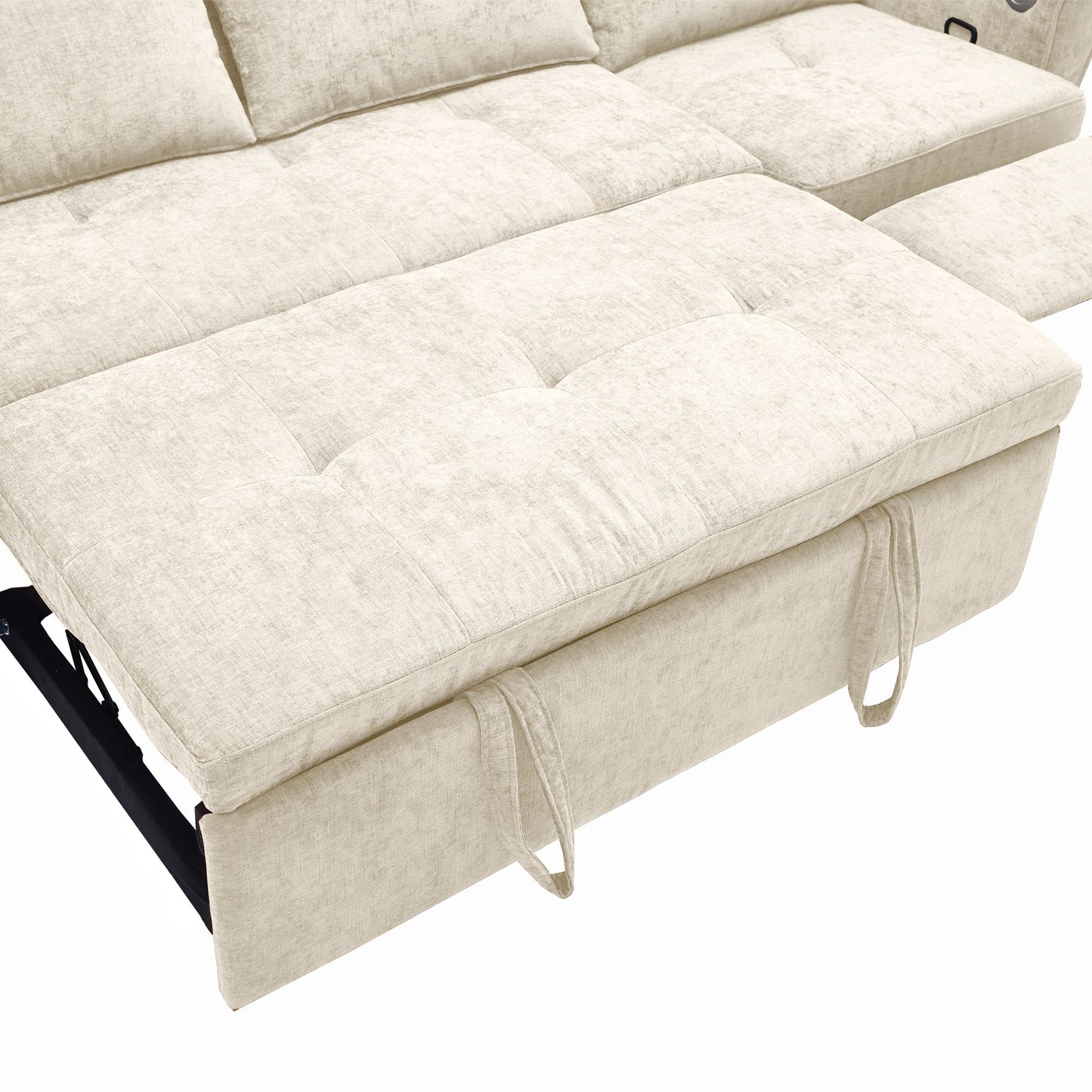 NEW Beige 82' Chenille Upholstered Two-in-One  Three-Seat Sofa with Pull-out Bed