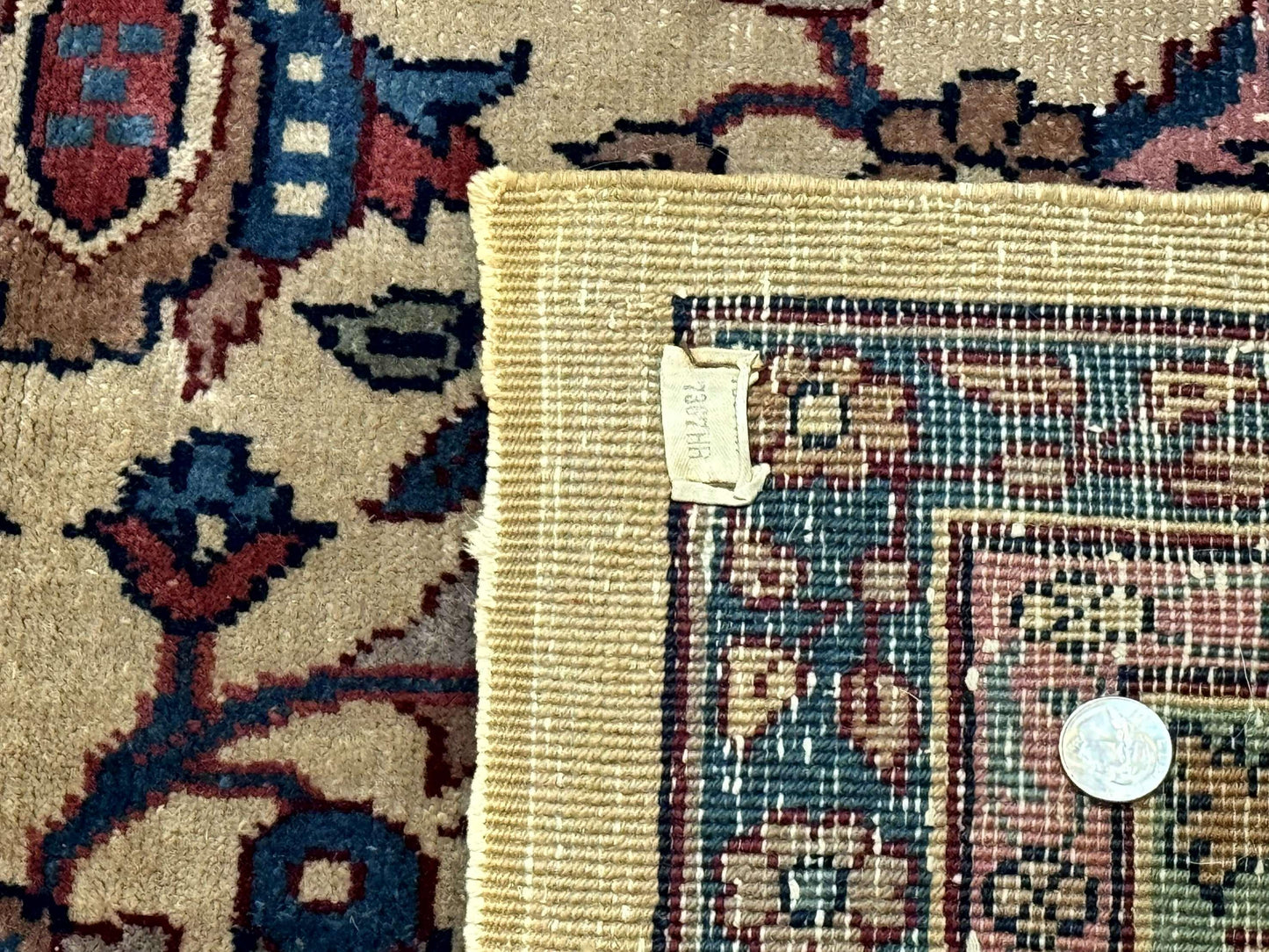 USED Antique Persian Rug 10x15, Camel and Cyan, Allover Pattern, Rare, Samarkand Rug