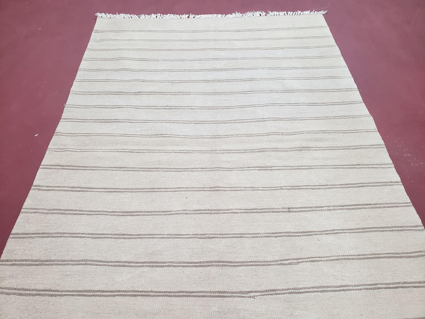 USED New Striped Turkish Kilim Area Rug 4x6 ft, Hand-Knotted, Wool, Light Gray, Earth Tone Decor, Flatweave Kilim, Two Toned Rug, Southwestern