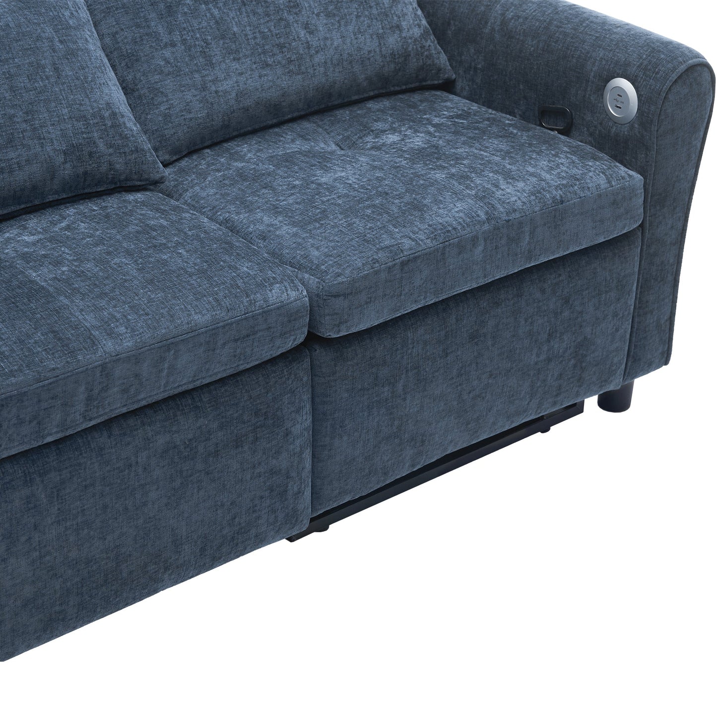NEW 2-in-1 Sofa 82' Three-seater Sofa with Sofa Bed and Reversible Recliner, Blue Chenille