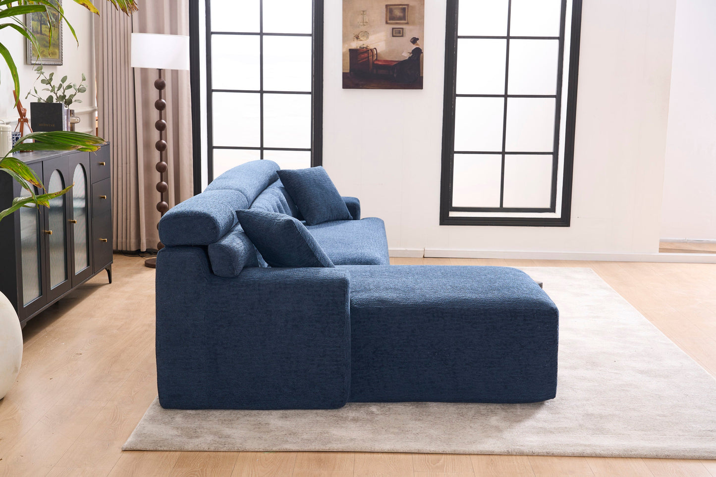NEW 105'' Blue Cloud Sectional Couch with L-Shape Chaise Modern Modular Deep Seat Boneless Sofa