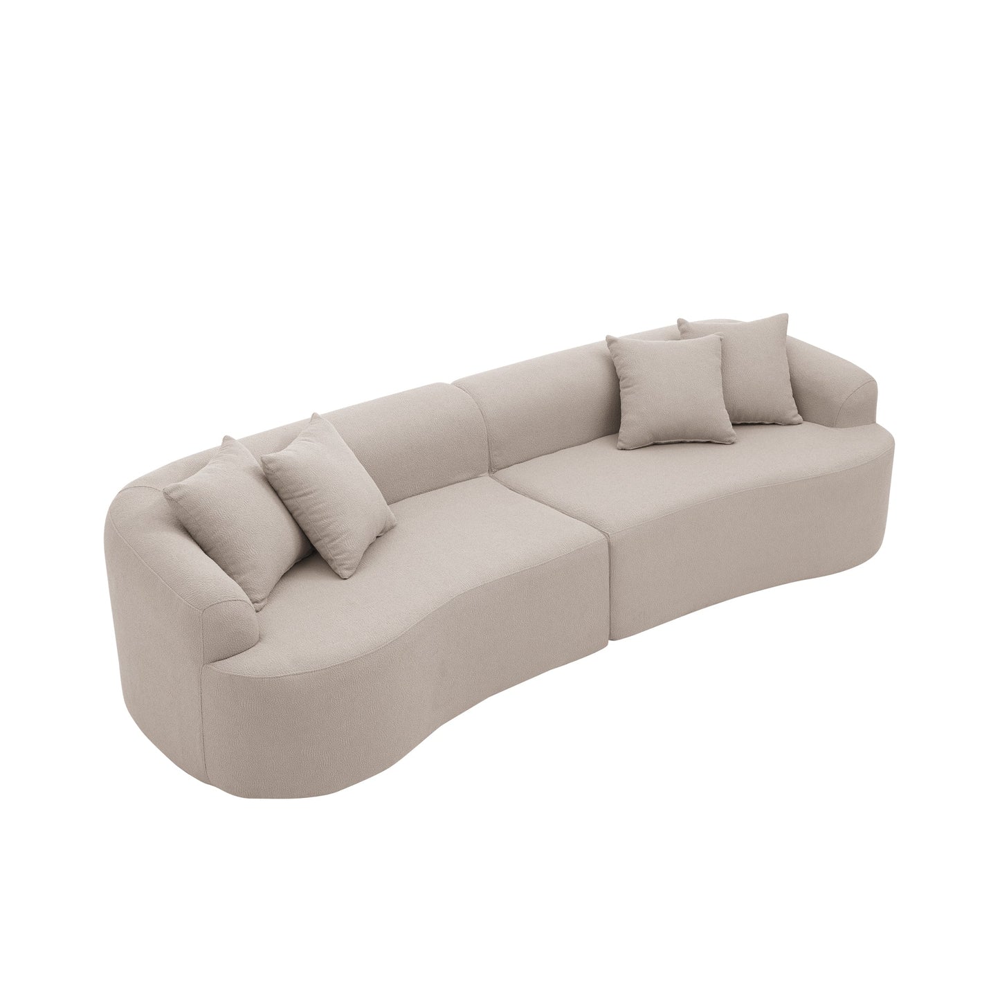 NEW Curved Modular Sectional Sofa in Lamb's Wool Fabric, Modern Minimalist Style, Compressed (No Assembly Required), Comfy for Living Room & Bedroom - Brown