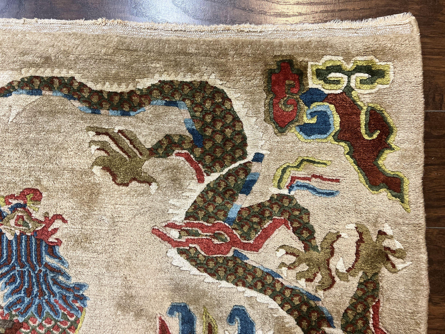 USED Antique Chinese Peking Rug 3 x 5.6, Dragon Motifs, Handmade Wool Asian Oriental Carpet