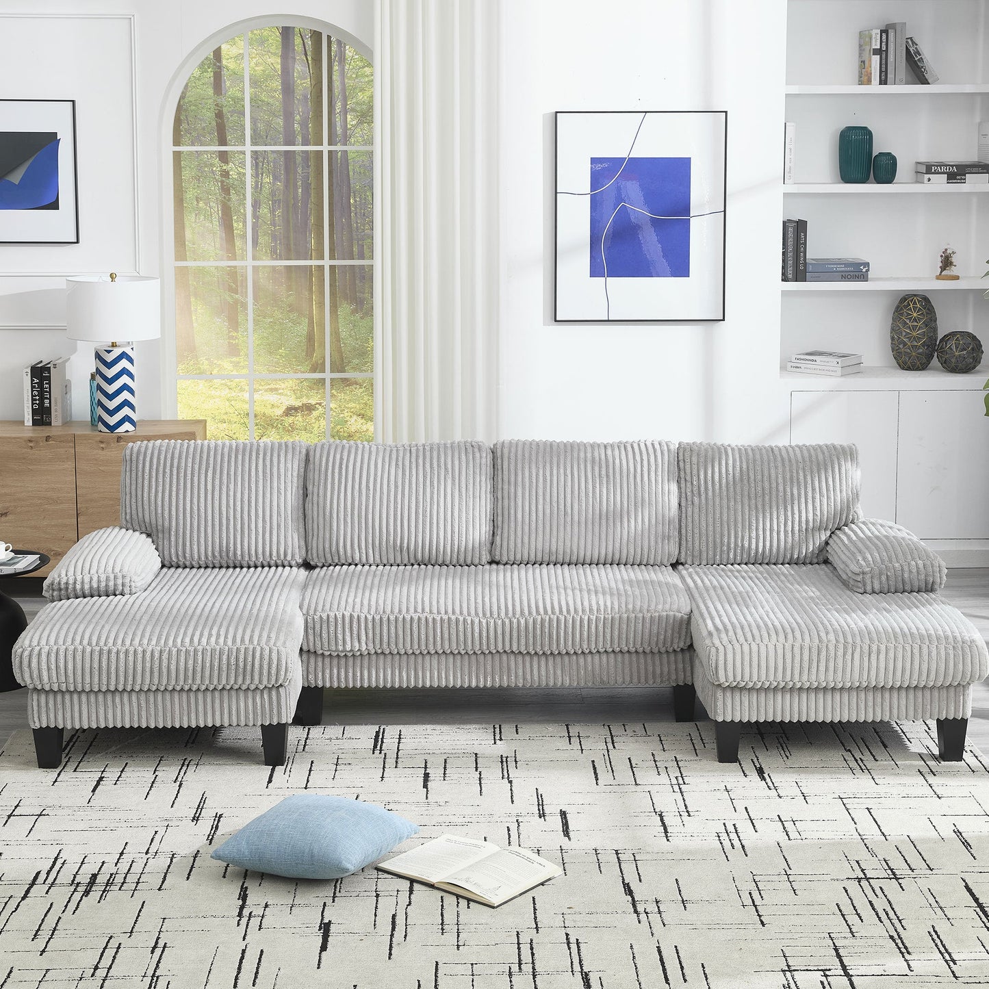 NEW U-Shaped Couch with Oversized Seat,4-Seat Sofa  with Double Chaise,Comfortable and spacious indoor furniture for Living Room,Apartment