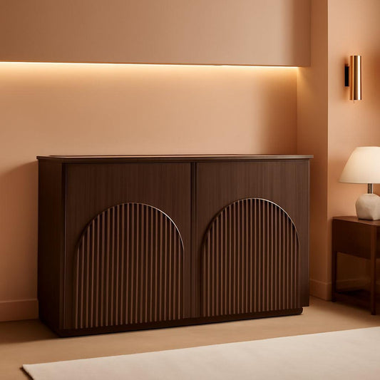 NEW Walnut Sideboard Buffet Cabinet With Generous Storage And Wave Pattern Doors