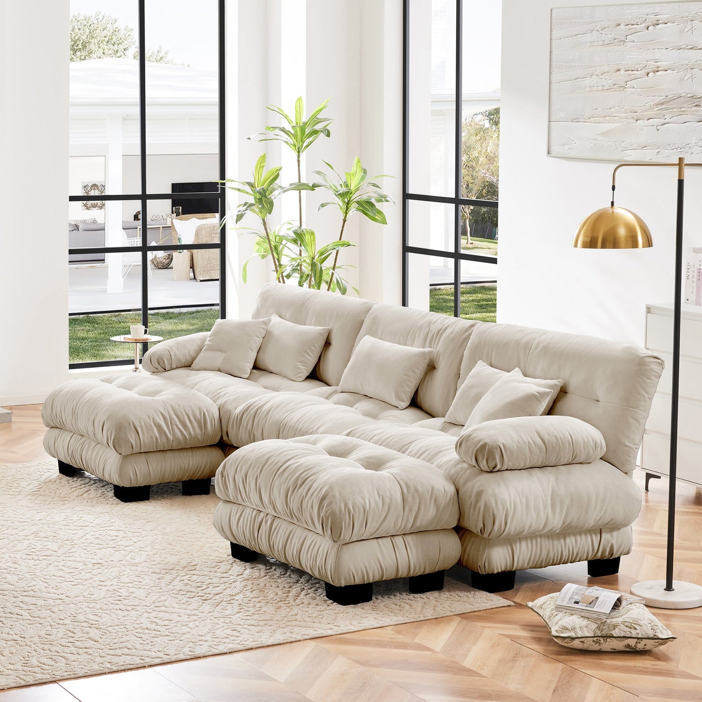 NEW Luxury Modular Sectional Sofa Couch - Oversized U Shaped Cloud Couch for Living Room,Deep Seat Sofa Couch with 2 Ottomans ,Chenille Light coffee