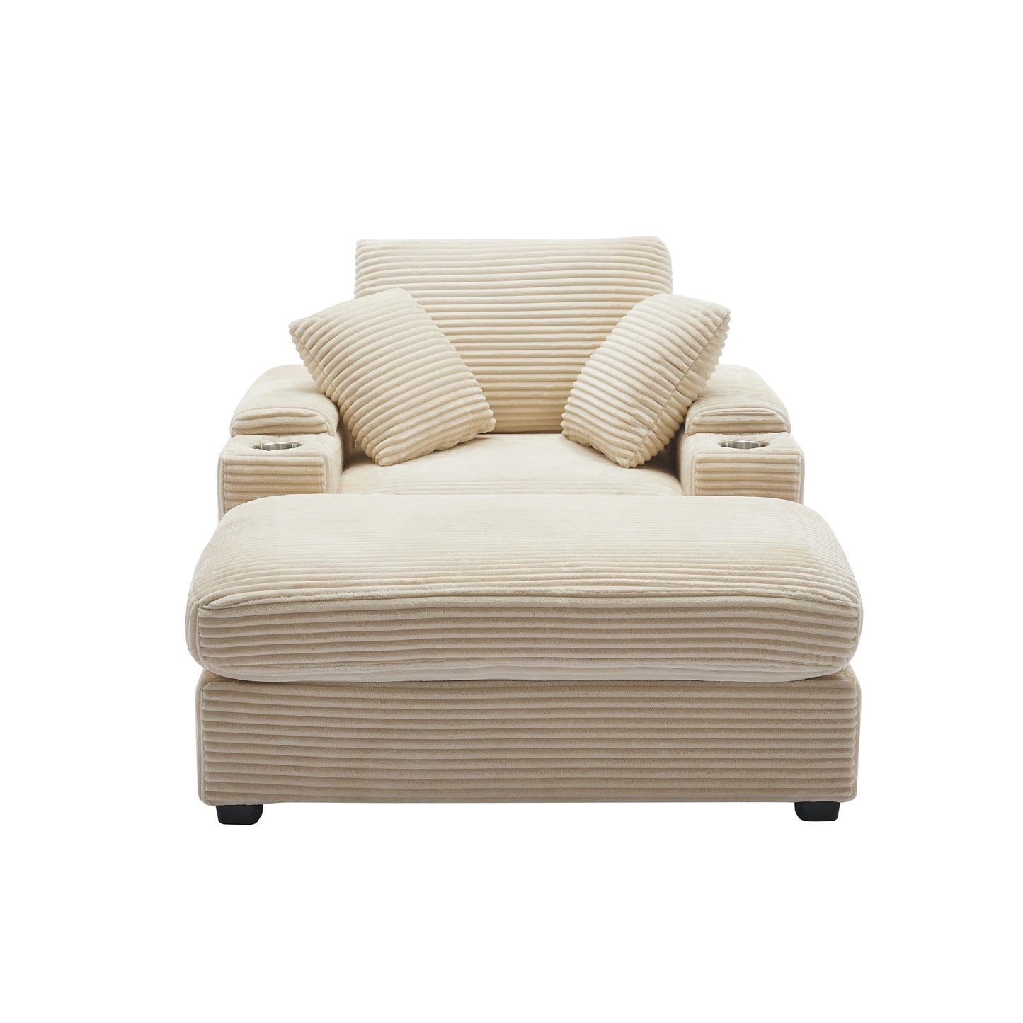NEW Corduroy Beige Upholstered Chaise Lounge Sofa