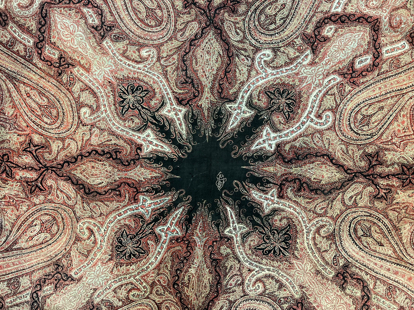 USED Antique Indian Kashmiri Shawl, Needlework, Signed By Masterweaver, Handmade, Rare