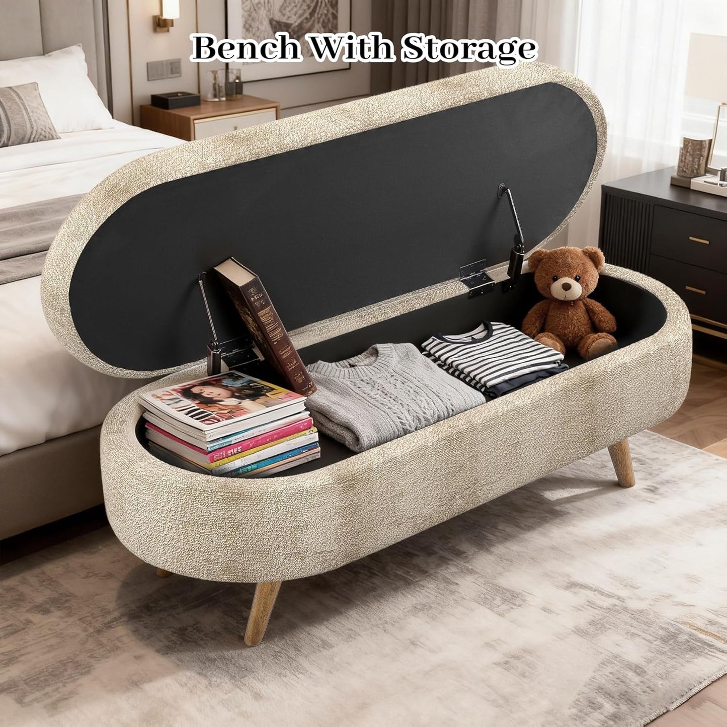 NEW 43-Inch Upholstered Storage Ottoman Bench With Hinge
