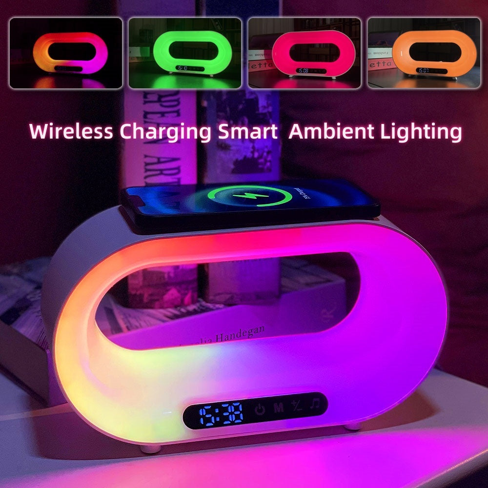 NEW multi-function 3 In 1 LED Night Light APP Control RGB Atmosphere Desk Lamp Smart Multifunctional Wireless Charger Alarm Clock