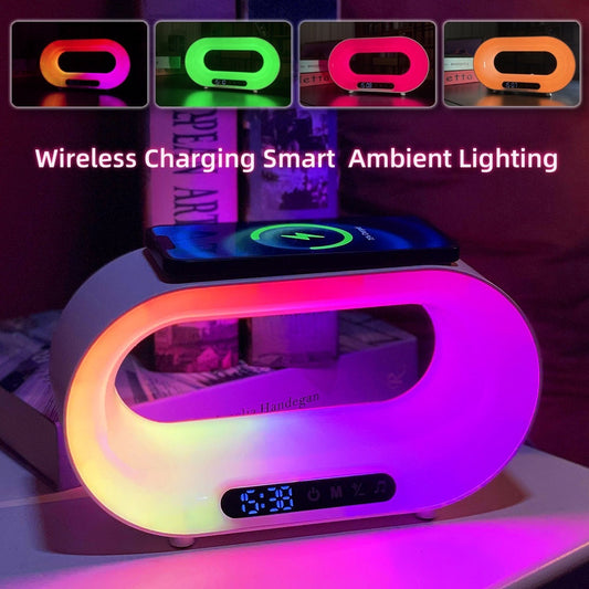 New multi-function 3 In 1 LED Night Light APP Control RGB Atmosphere Desk Lamp Smart Multifunctional Wireless Charger Alarm Clock