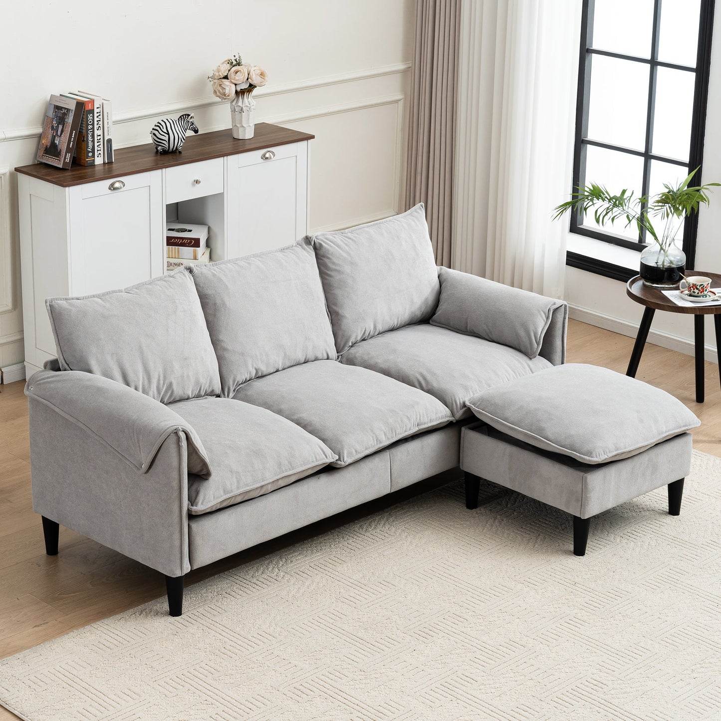 NEW Beige Convertible Combination L-Shaped Sofa with Footstools Storage