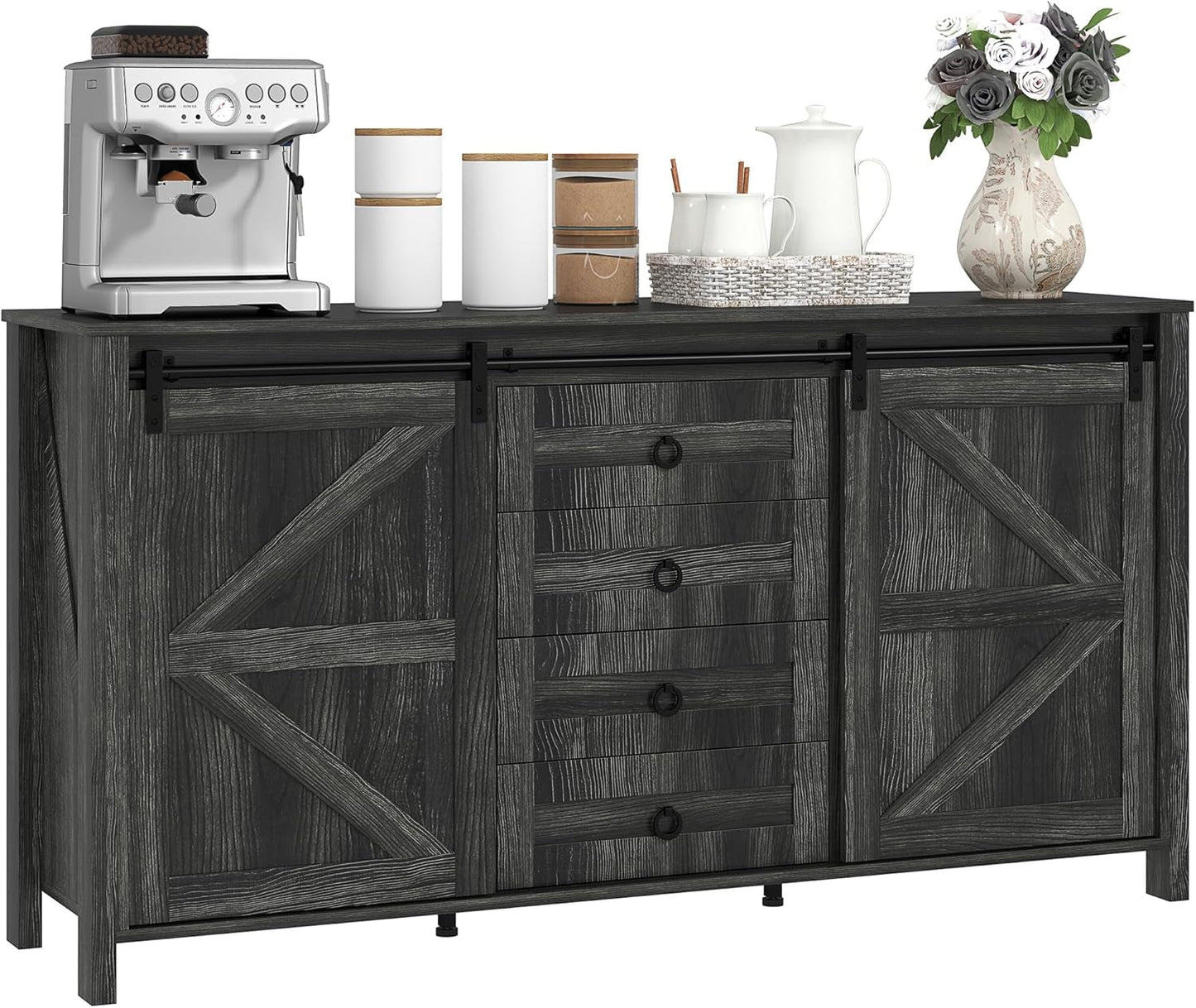NEW 60 Inch Farmhouse Sideboard Buffet Cabinet Sliding Doors