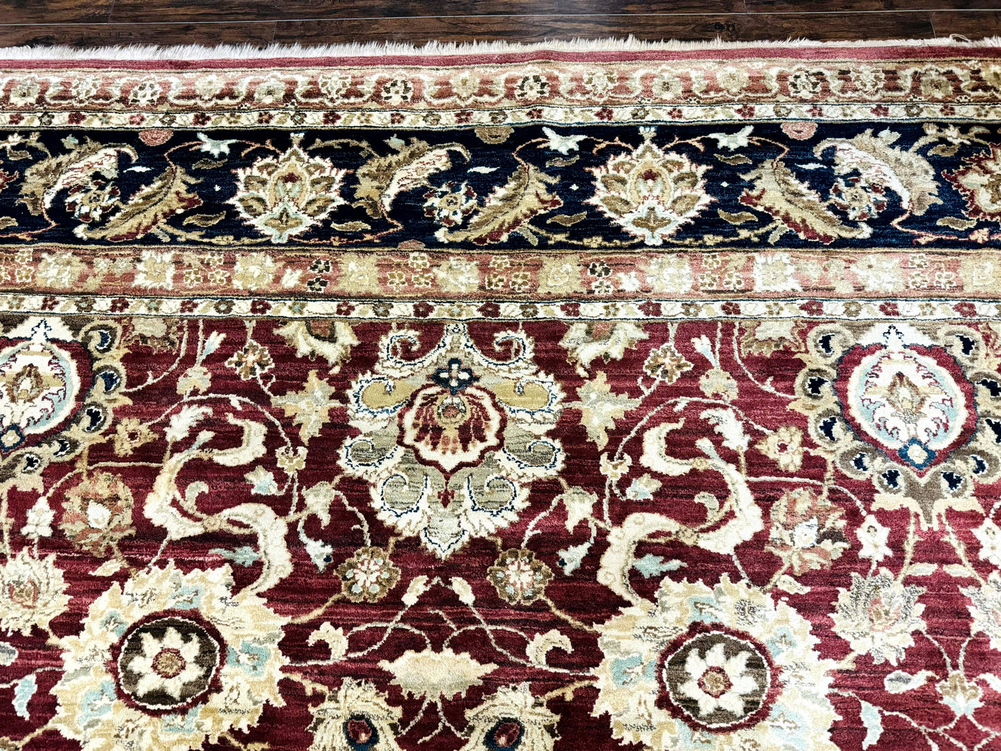 USED Palace Sized Indian Agra Rug 12x17, Wool Handmade Floral Allover Carpet