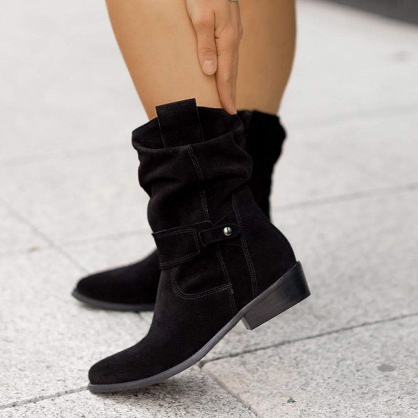 New Ins Pointed Toe Mid-calf Boots Fashion Suede Zipper Western Boot Winter Shoes For Women